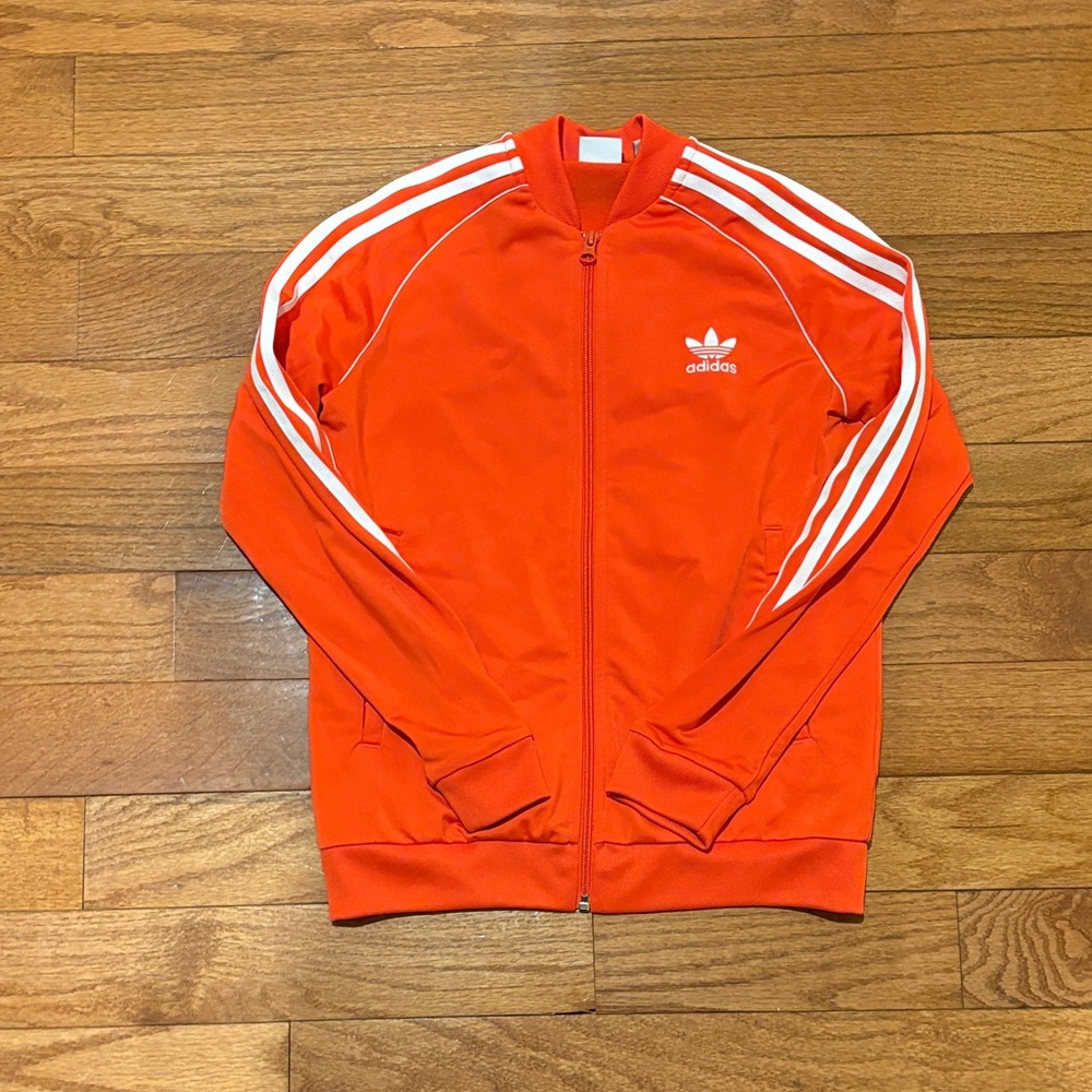 Boys Adidas Superstar Track Jacket – Orange/White – Size M